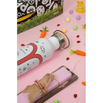 Ζώδια Κριός, Πασχαλινή Λαμπάδα με παγούρι μεταλλικό (620ml, stainless steel) & κερί αρωματικό πλακέ (30cm) (ΡΟΖ)