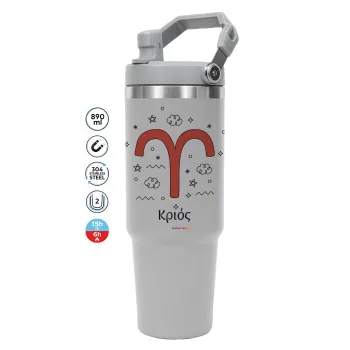 Ζώδια Κριός, GREY color, 890ml (30oz) stainless Steel Tumbler with Handle
