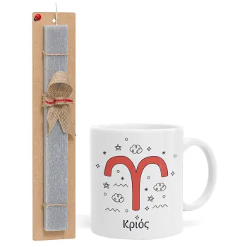 Ζώδια Κριός, Easter Set, Ceramic Cup (330ml) & Easter aromatic flat candle (30cm) (GRAY)