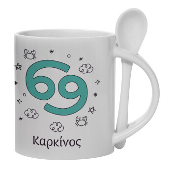 Ζώδια Καρκίνος, Ceramic coffee mug with Spoon, 330ml (1pcs)