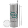 Tumbler stainless steel Silver 600ml, with metal straw & cleaning brush