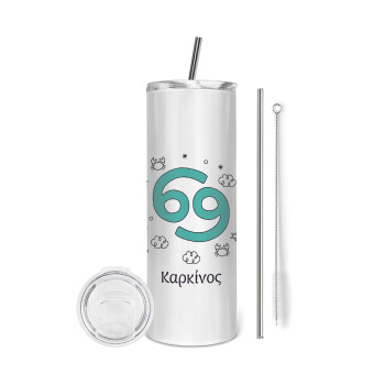 Ζώδια Καρκίνος, Tumbler stainless steel 600ml, with metal straw & cleaning brush