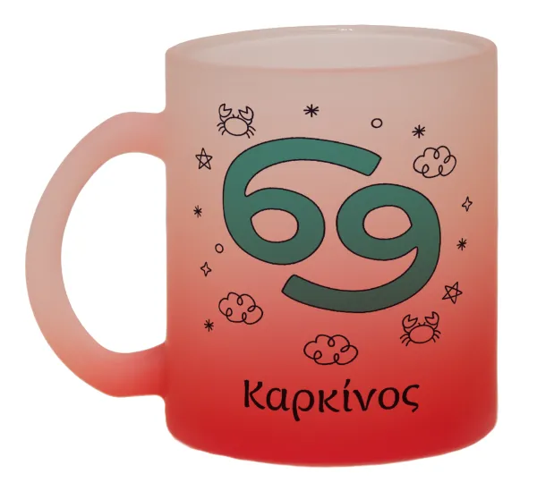 Ζώδια Καρκίνος — Two-tone glass mug with matte red base, 330ml