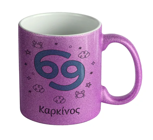 Ζώδια Καρκίνος — Κούπα Μωβ Glitter που γυαλίζει, κεραμική, 330ml