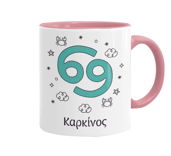 Ζώδια Καρκίνος — Κούπα χρωματιστή ροζ, κεραμική, 330ml