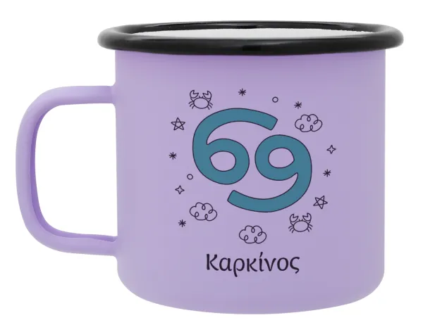 Ζώδια Καρκίνος — Metal enamel mug, matte light pastel purple, 360ml