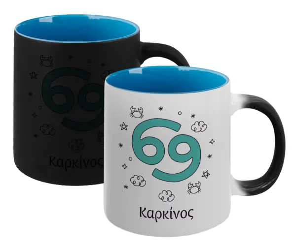Ζώδια Καρκίνος — Magic mug with blue interior, ceramic, 330ml, changes colour with hot drinks