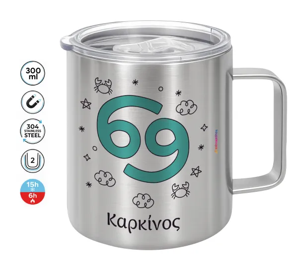 Ζώδια Καρκίνος — Double-walled stainless steel mug 300ml with temperature-retaining lid