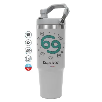 Ζώδια Καρκίνος, GREY color, 890ml (30oz) stainless Steel Tumbler with Handle
