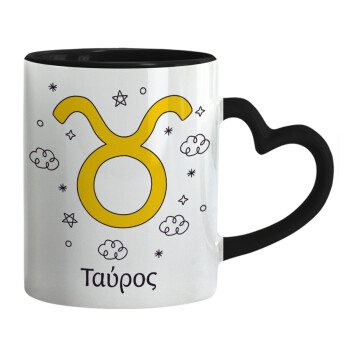 Ζώδια Ταύρος, Mug heart black handle, ceramic, 330ml