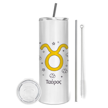 Ζώδια Ταύρος, Tumbler stainless steel 600ml, with metal straw & cleaning brush