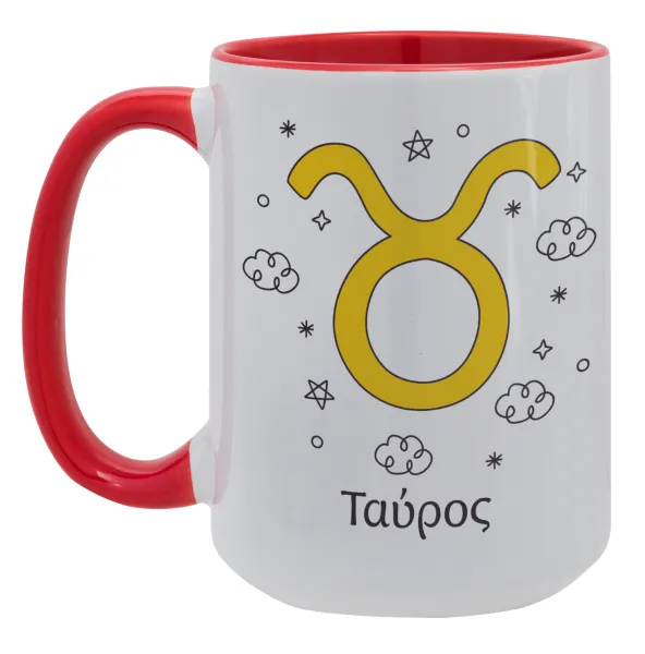 Ζώδια Ταύρος — Mega mug 15oz, red ceramic, 450ml