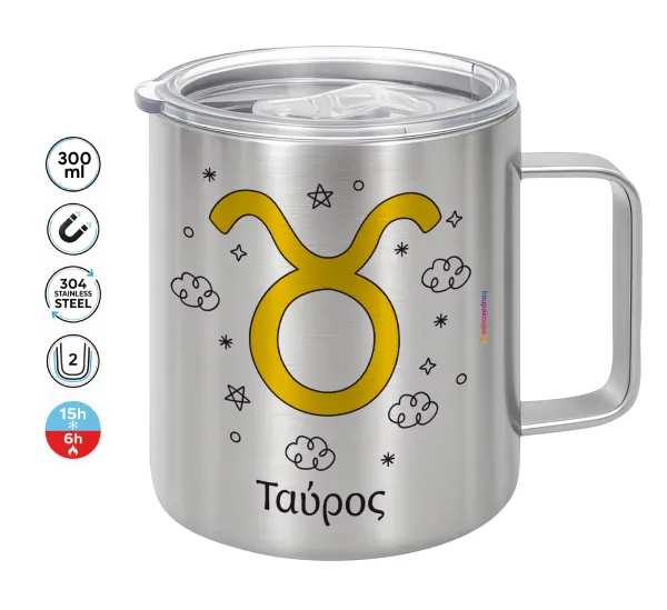 Ζώδια Ταύρος — Double-walled stainless steel mug 300ml with temperature-retaining lid