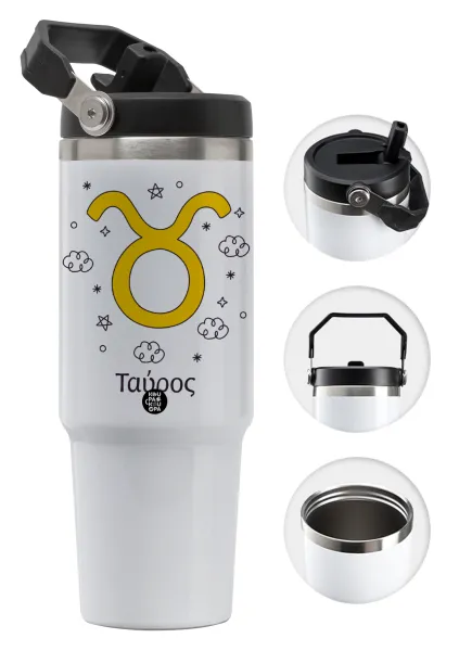 Ζώδια Ταύρος — 30oz stainless Steel Tumbler with Handle