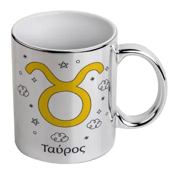 Ζώδια Ταύρος, Mug ceramic, silver mirror, 330ml