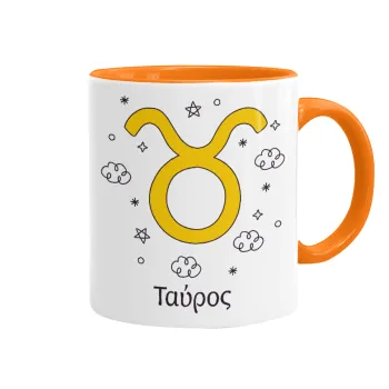 Ζώδια Ταύρος, Mug colored orange, ceramic, 330ml