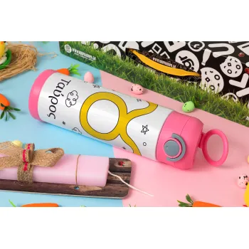 Ζώδια Ταύρος, Easter candle, Childrens hot water bottle, stainless steel, with safety straw, PINK (500ml)