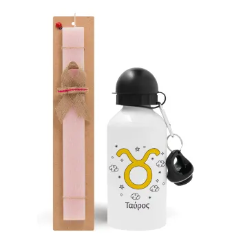 Ζώδια Ταύρος, Easter Set, metallic aluminum bottle (500ml) & aromatic flat Easter candle (30cm) (PINK)
