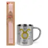 Easter Set, metallic thermal cup (300ml) & aromatic flat Easter candle (30cm) (PINK)