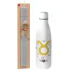Easter Set, metallic stainless thermos bottle (500ml) & scented flat Easter candle (30cm) (GRAY)