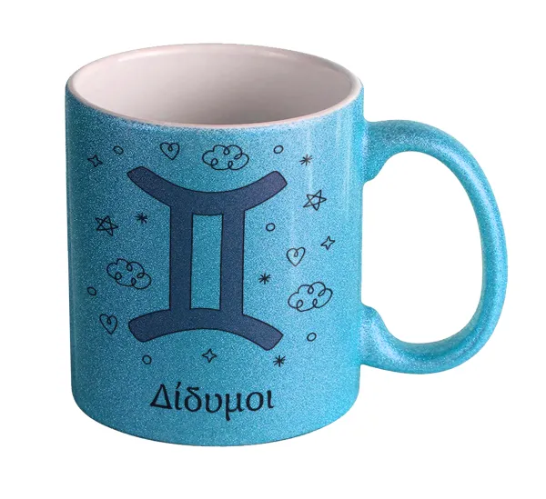 Ζώδια Δίδυμοι — Light blue glitter mug that sparkles, ceramic, 330ml