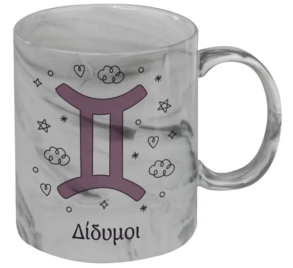 Ζώδια Δίδυμοι — Κούπα κεραμική, marble style (μάρμαρο), 330ml