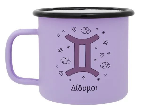 Ζώδια Δίδυμοι — Metal enamel mug, matte light pastel purple, 360ml