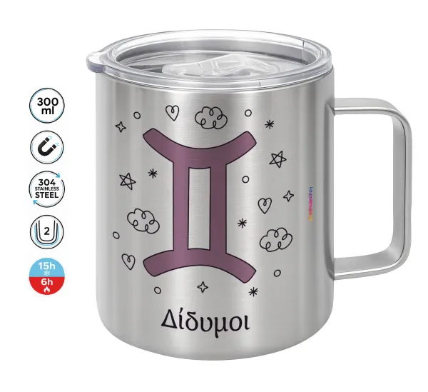 Ζώδια Δίδυμοι — Double-walled stainless steel mug 300ml with temperature-retaining lid