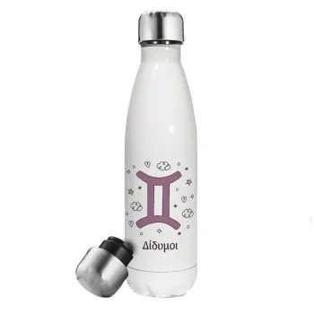 Ζώδια Δίδυμοι, Metal mug thermos White (Stainless steel), double wall, 500ml