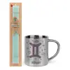 Easter Set, metallic thermal cup (300ml) & aromatic flat Easter candle (30cm) (TURQUOISE)