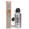 Easter Set, metallic silver aluminum water bottle (500ml) & aromatic flat Easter candle (30cm) (GRAY)
