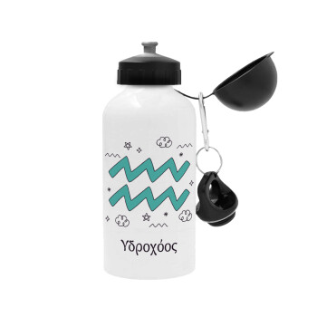 Ζώδια Υδροχόος, Metal water bottle, White, aluminum 500ml