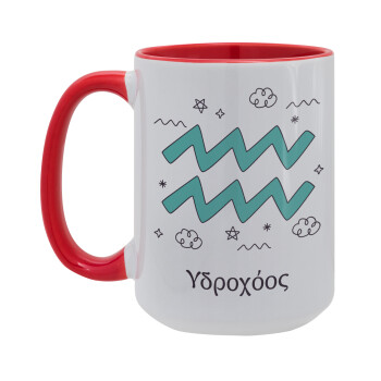Ζώδια Υδροχόος, Κούπα Mega 15oz, κεραμική Κόκκινη, 450ml