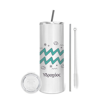 Ζώδια Υδροχόος, Tumbler stainless steel 600ml, with metal straw & cleaning brush