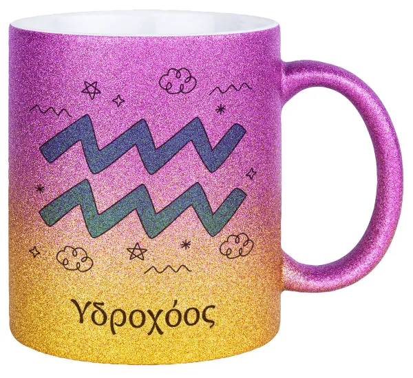 Ζώδια Υδροχόος — Κούπα Χρυσή/Ροζ Glitter, κεραμική, 330ml