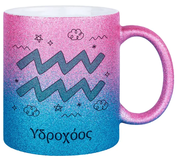 Ζώδια Υδροχόος — Gold/blue glitter mug, ceramic, 330ml