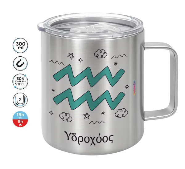 Ζώδια Υδροχόος — Double-walled stainless steel mug 300ml with temperature-retaining lid