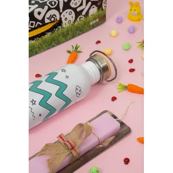 Ζώδια Υδροχόος, Πασχαλινή Λαμπάδα με παγούρι μεταλλικό (620ml, stainless steel) & κερί αρωματικό πλακέ (30cm) (ΡΟΖ)