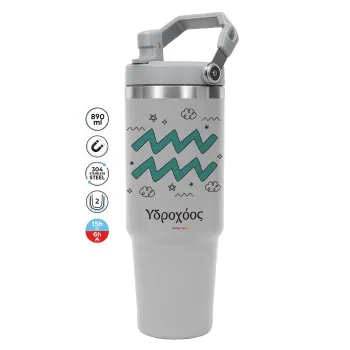 Ζώδια Υδροχόος, GREY color, 890ml (30oz) stainless Steel Tumbler with Handle