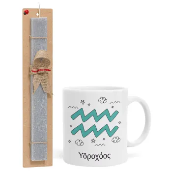 Ζώδια Υδροχόος, Easter Set, Ceramic Cup (330ml) & Easter aromatic flat candle (30cm) (GRAY)