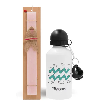 Ζώδια Υδροχόος, Easter Set, metallic aluminum bottle (500ml) & aromatic flat Easter candle (30cm) (PINK)