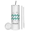 Tumbler ποτήρι θερμό από ανοξείδωτο ατσάλι 600ml, με μεταλλικό καλαμάκι & βούρτσα καθαρισμού