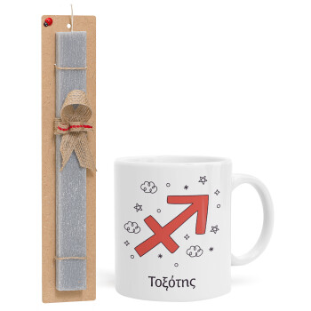 Ζώδια Τοξότης, Πασχαλινή Λαμπάδα με Κούπα κεραμική (330ml) & κερί αρωματικό πλακέ (30cm) (ΓΚΡΙ)