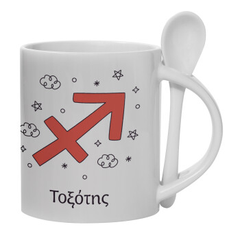 Ζώδια Τοξότης, Ceramic coffee mug with Spoon, 330ml (1pcs)