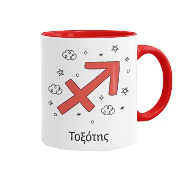 Ζώδια Τοξότης, Κούπα χρωματιστή κόκκινη, κεραμική, 330ml