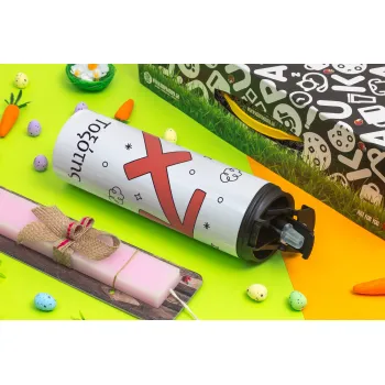 Ζώδια Τοξότης, Πασχαλινή Λαμπάδα με Travel Tumbler θερμό με διπλό καπάκι (600ml, BPA free) & κερί αρωματικό πλακέ (30cm) (ΡΟΖ)