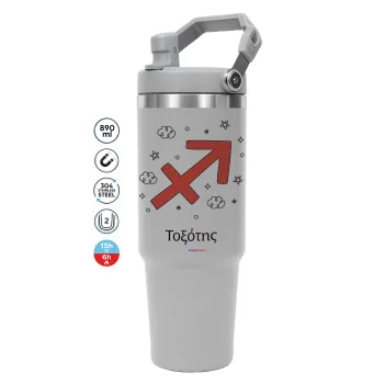 Ζώδια Τοξότης, GREY color, 890ml (30oz) stainless Steel Tumbler with Handle