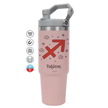 Ζώδια Τοξότης, Pink color, 890ml (30oz) stainless Steel Tumbler with Handle