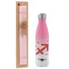 Easter Set, Metallic pink/white (Stainless steel) thermos, double-walled, 500ml & aromatic flat Easter candle (30cm) (PINK)