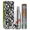 Easter Set, metallic stainless thermos flask (500ml) & scented flat Easter candle (30cm) (GRAY)